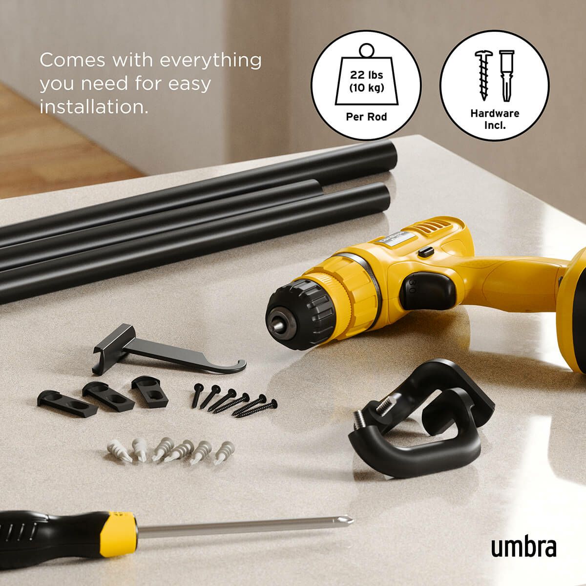 　Umbra(アンブラ)/トワイライト カーテンロッド 167-365cmブラック ニッケル