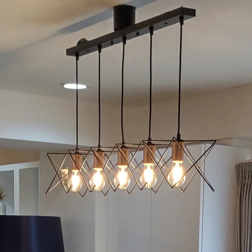 オリンピア 照明 黒いワイヤー 5灯ペンダントライト 銅メッキ   引掛シーリング